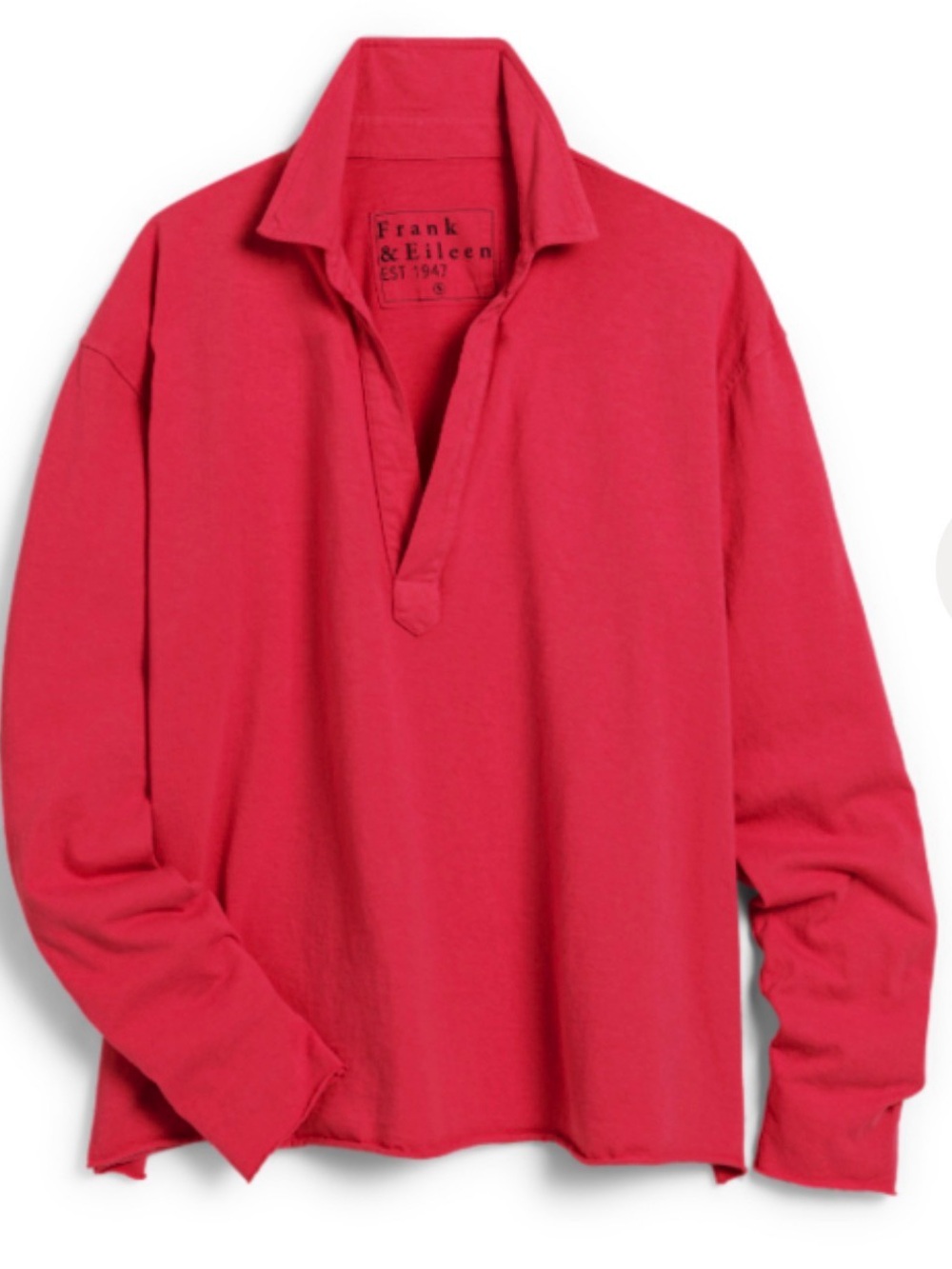 Frank & Eileen Patrick Popover Henley Sweatshirt Shirt V-neck Collared Red L